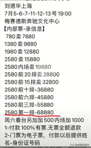 打穷人的脸！刘德华演唱会2580元门票炒到68880元，而且一票难求