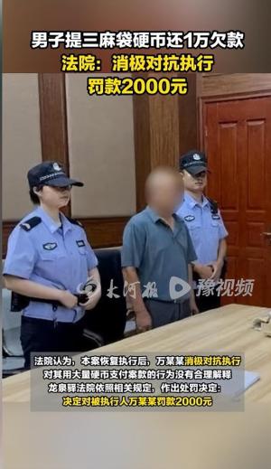 男子提三麻袋硬币偿还一万欠款被罚2000元 ，网友们炸锅了！